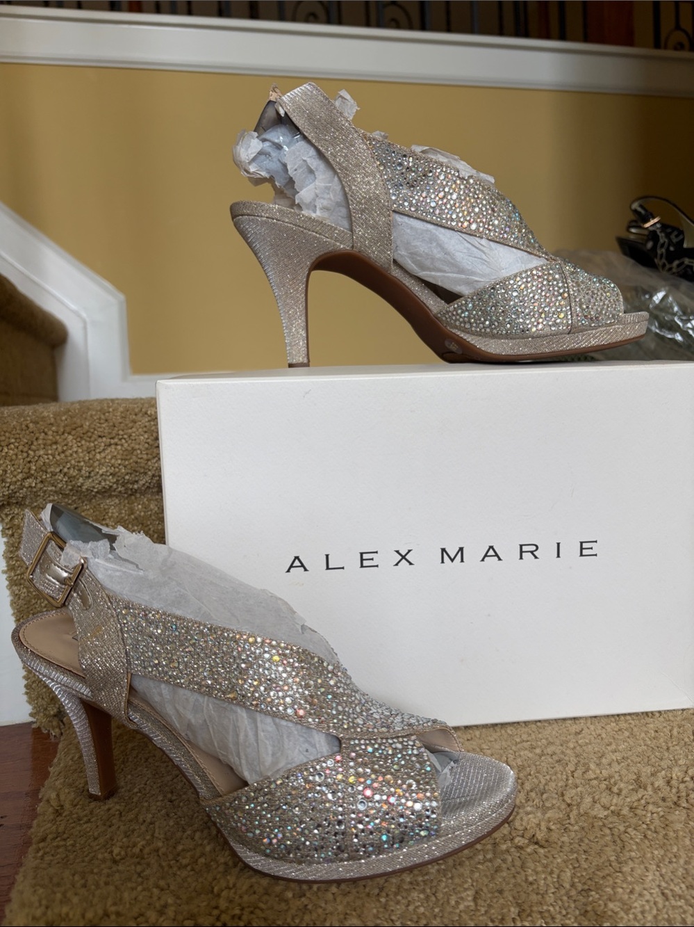 Alex Marie Champagne Crystal Slingback Heels